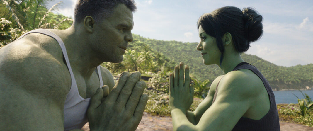(L-R): Mark Ruffalo as Smart Hulk / Bruce Banner and Tatiana Maslany as Jennifer "Jen" Walters/She-Hulk in Marvel Studios' She-Hulk: Attorney at Law