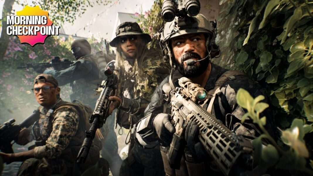 Military operators sweep through a jungle.