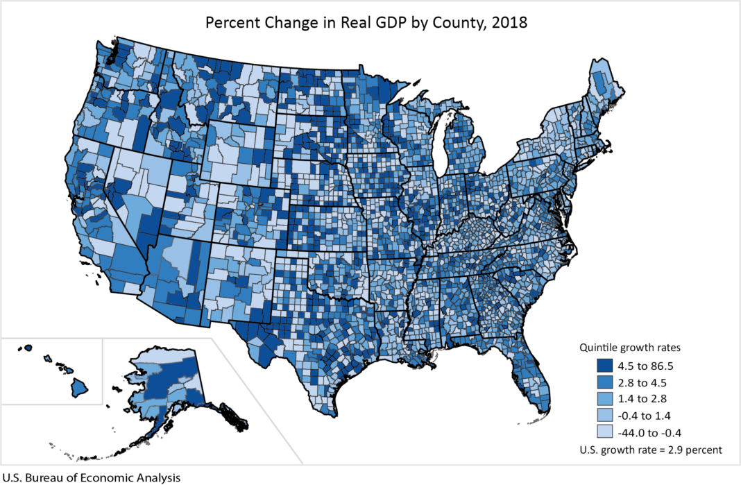 Percent Change in Real GDP by County, 2018
