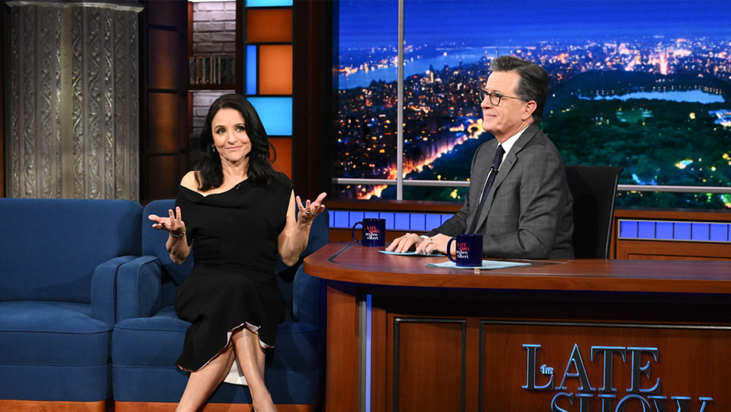 Julia Louis-Dreyfus and Stephen Colbert on 'The Late Show.'